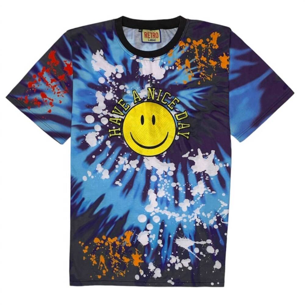 NEW RETRO LABEL men's have a nice day t-shirt in tie-dye